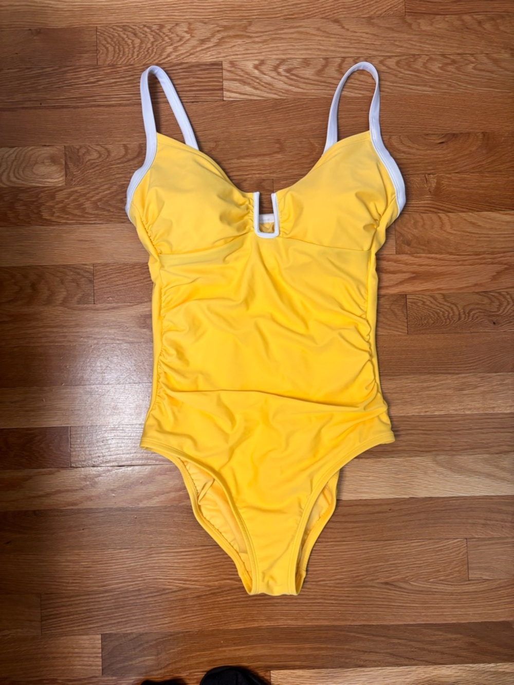 Yellow One-Piece Swimsuit with White Trim